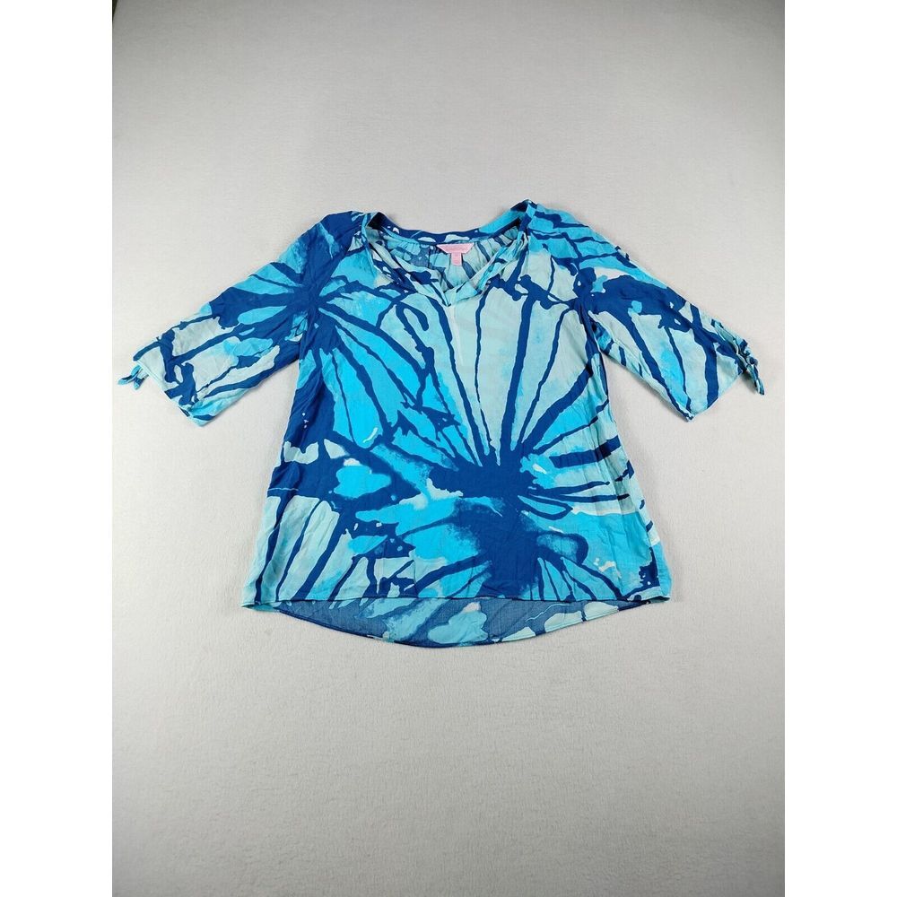 Lilly Pulitzer Women Multicolor Floral Tunic Top Blouse Lightweight 3/4 Sleeves